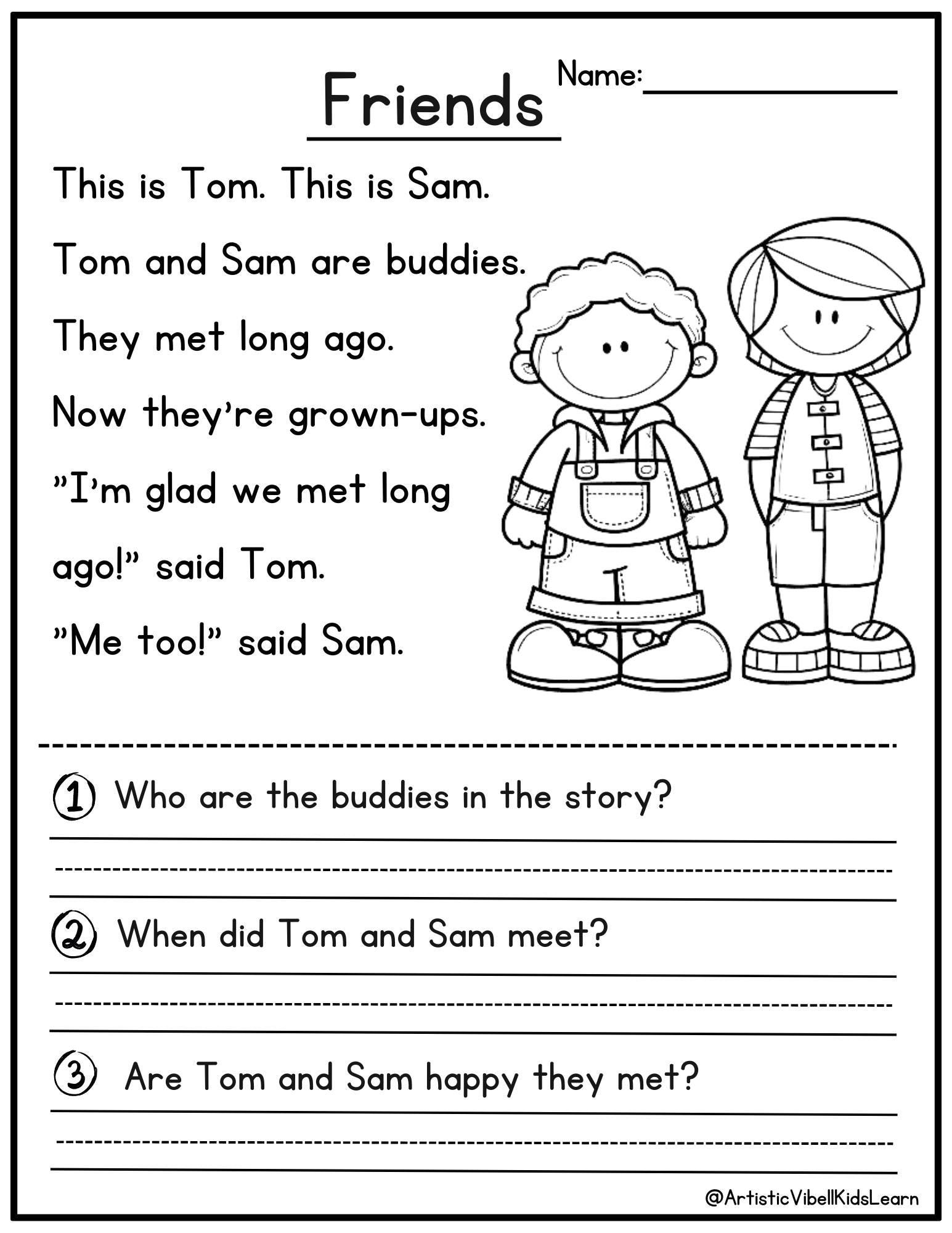 Reading Comprehension Autism Worksheets