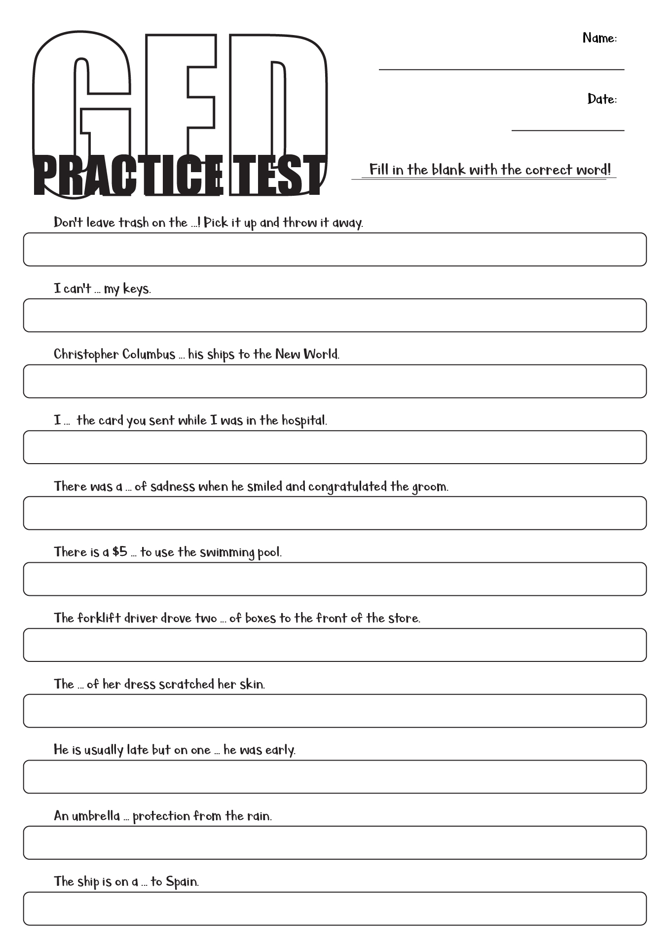 Free Printable Ged Reading Worksheets