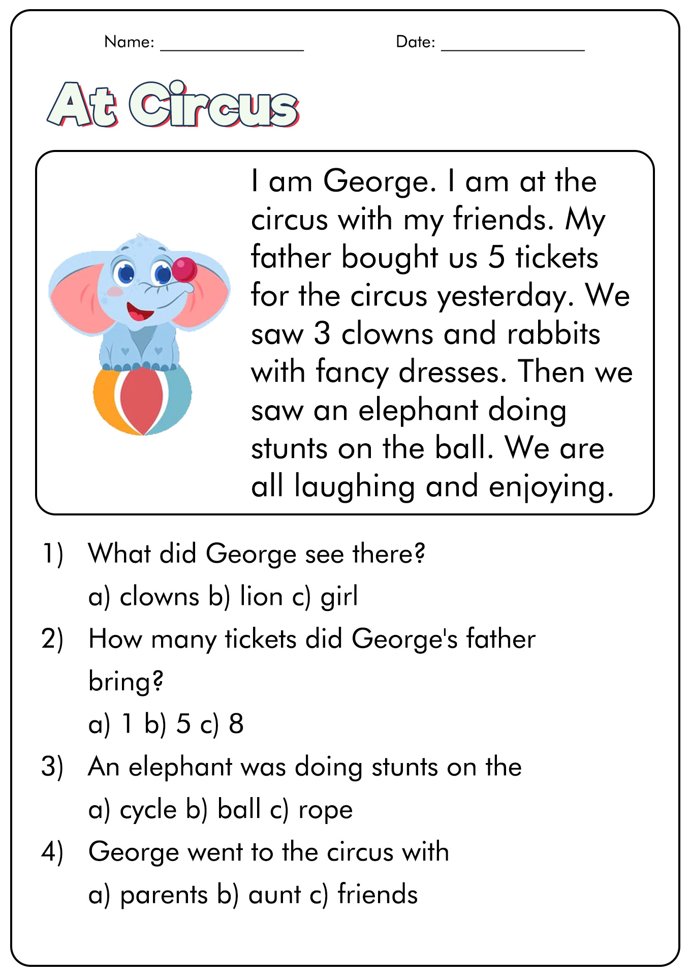 Level C Reading Comprehension Worksheets
