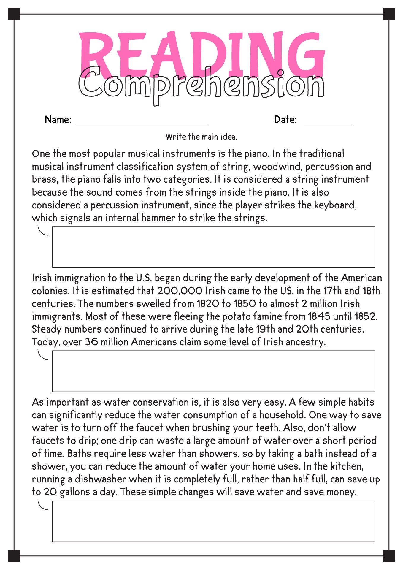 Free Printable Middle School Reading Worksheets