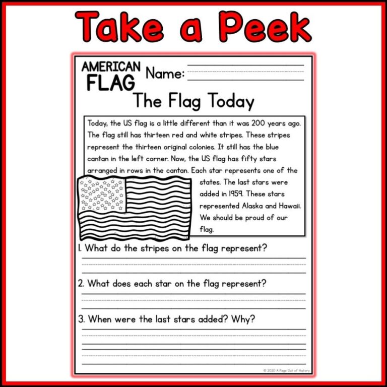 1st 2nd Grade Reading Comprehension American Flag Passages U0026 Questions Classroom Homeschool No Prep Printable Standards aligned Etsy