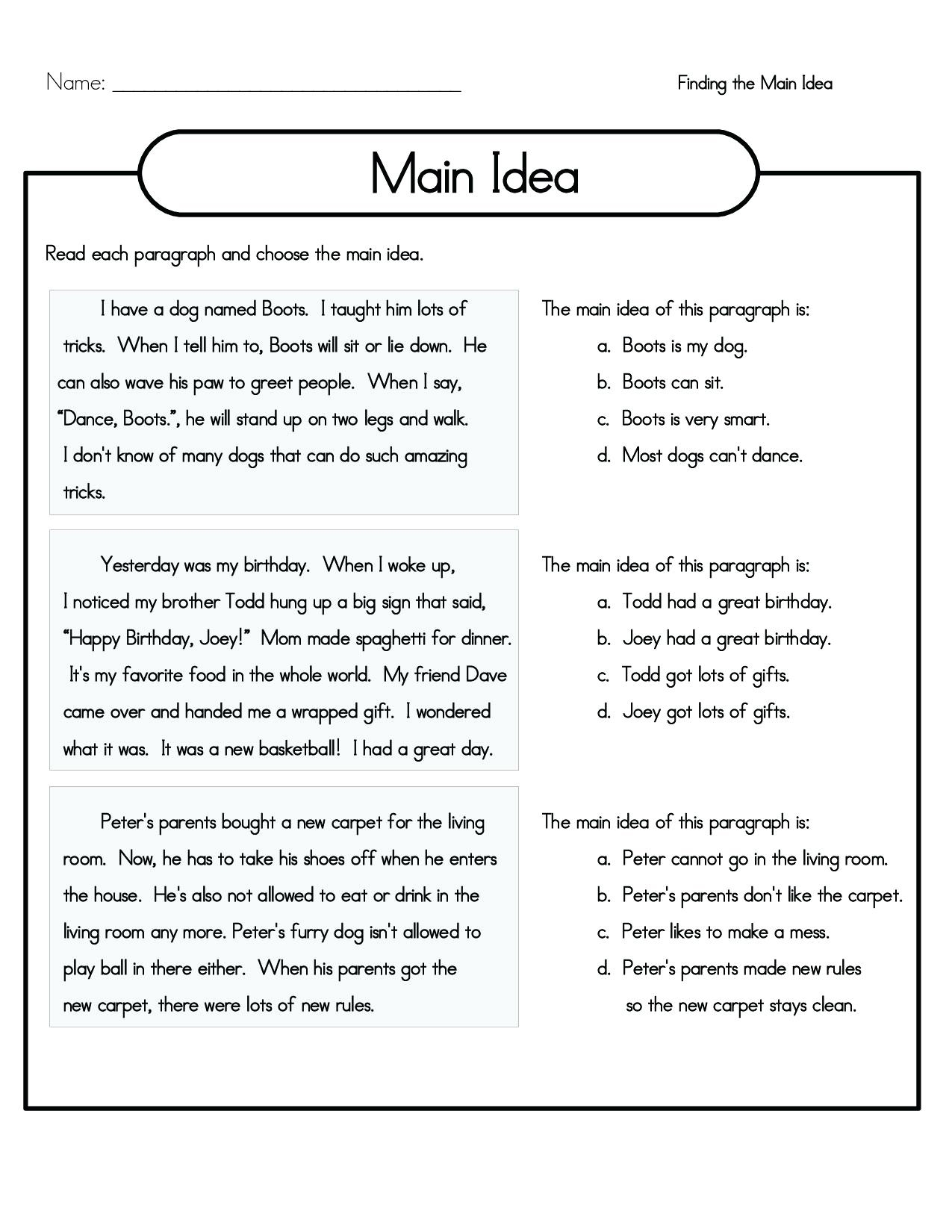 Fourth Grade Reading Comprehension Free Worksheets
