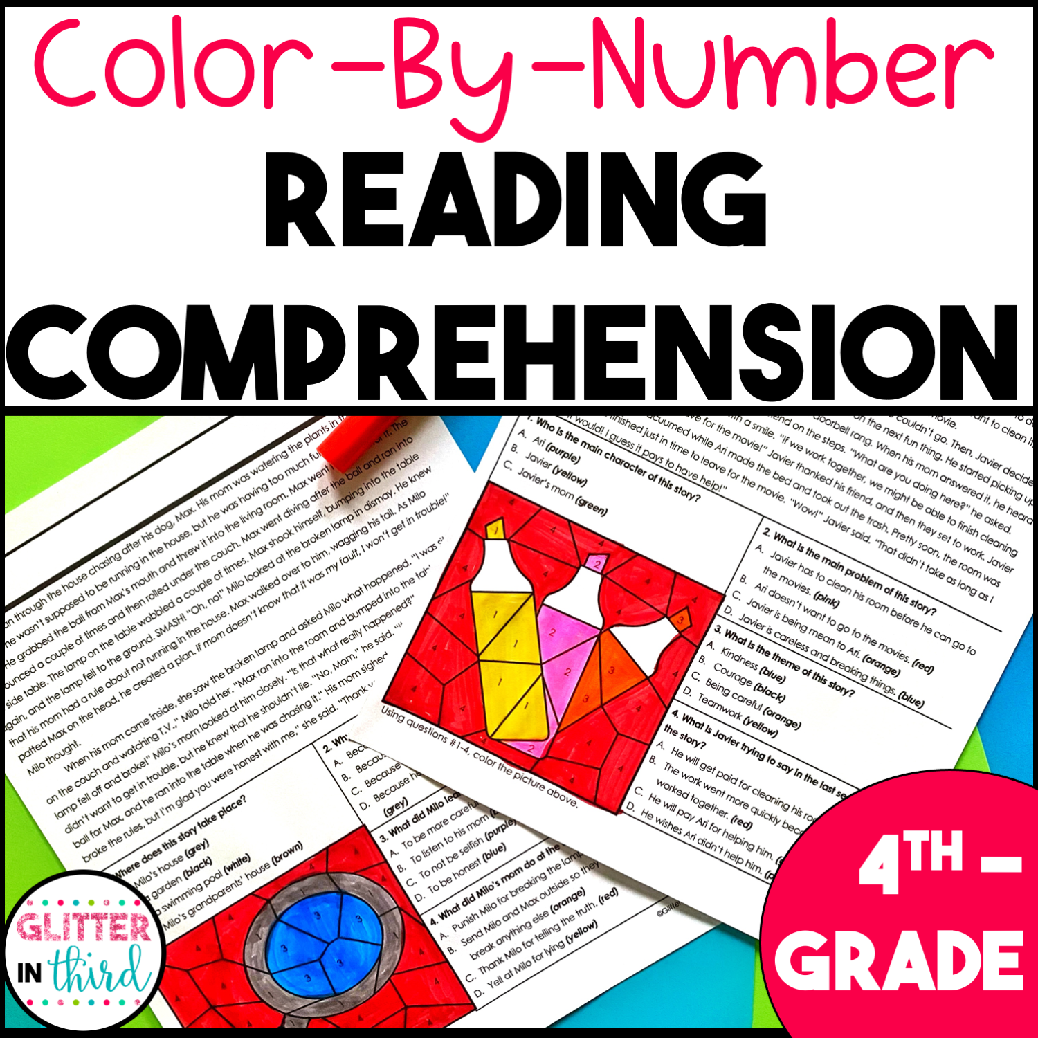 4th Grade Reading Comprehension Passages And Questions Color By 