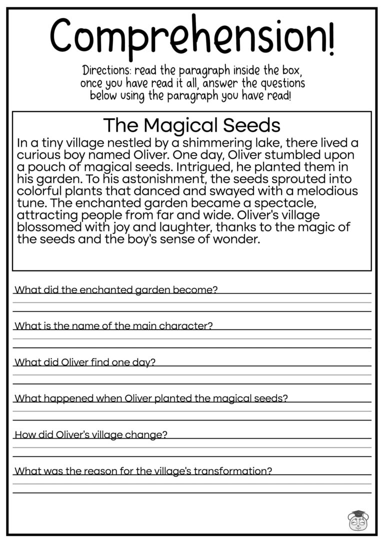 5 Printable Reading Comprehension English Worksheets ages 4 7