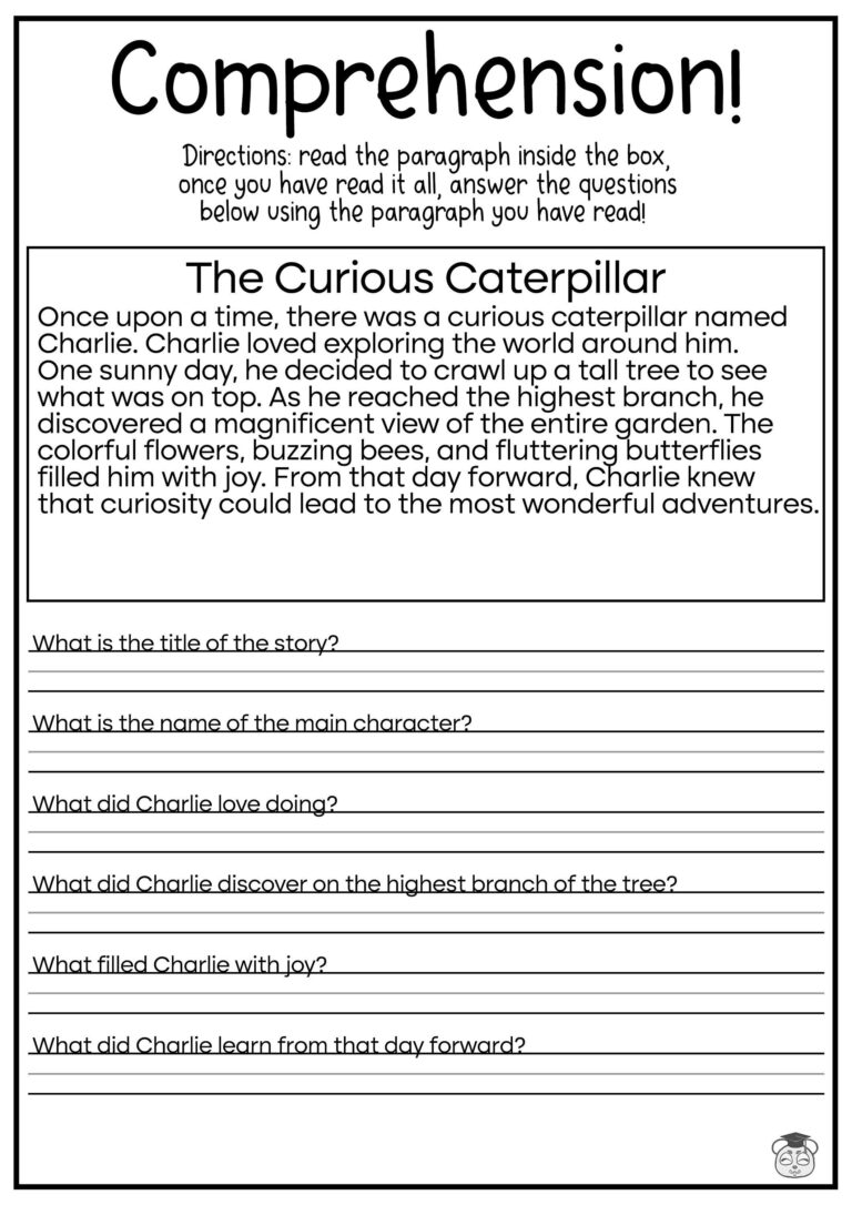 5 Printable Reading Comprehension English Worksheets ages 4 7