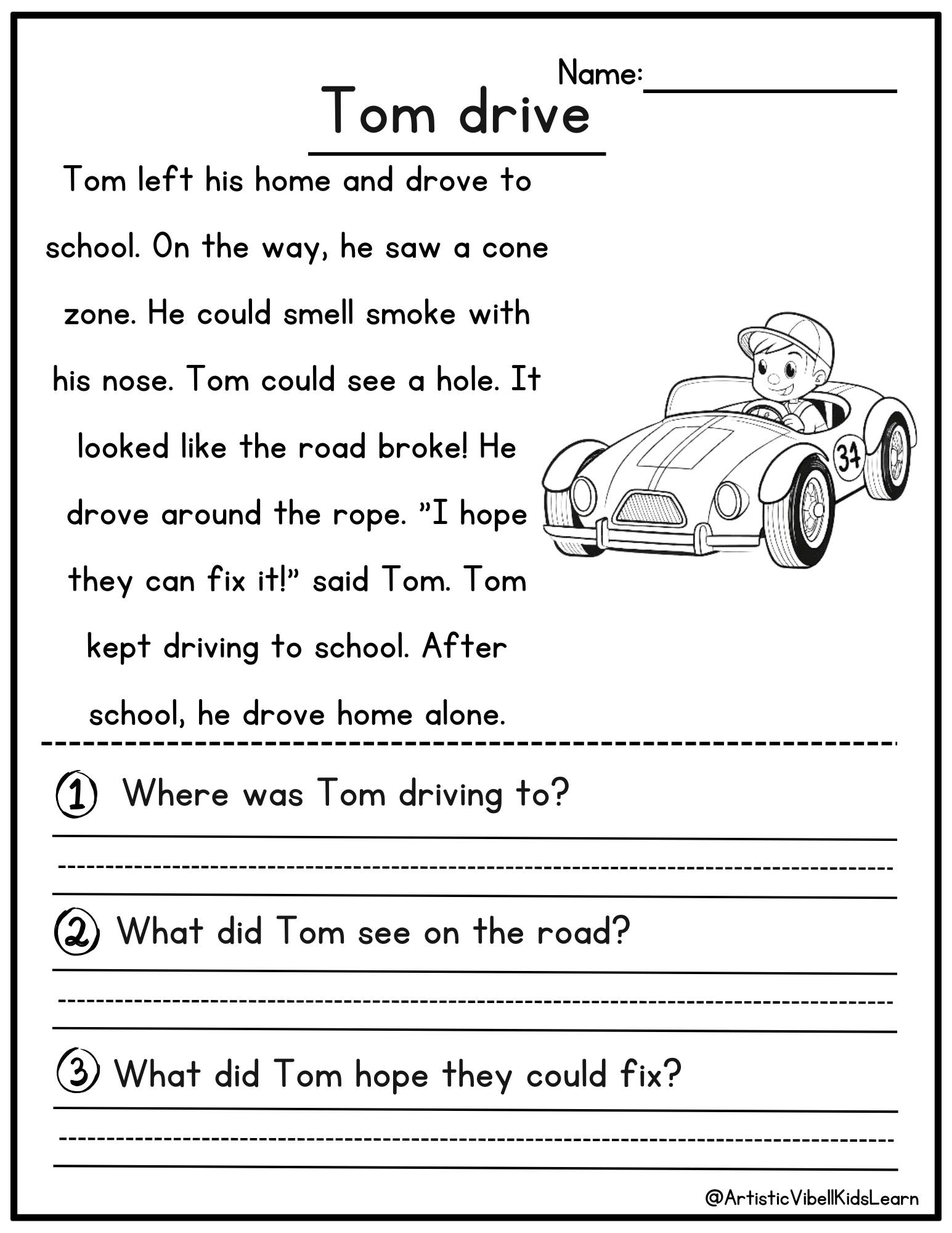 Reading Comprehension Worksheets About Cars