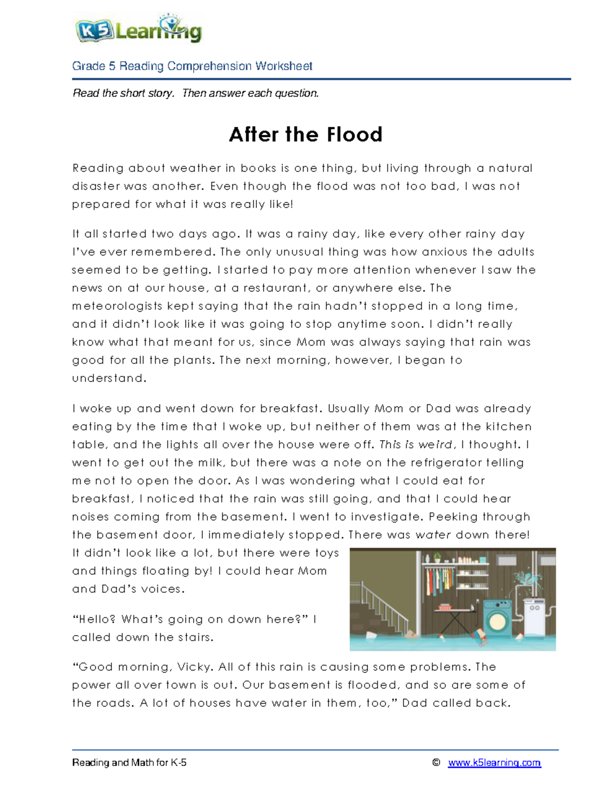 K-5 Reading Comprehension Worksheets