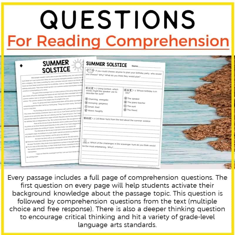 6th Grade Summer Reading Passages Printable Version Wife Teacher Mommy Worksheets Library