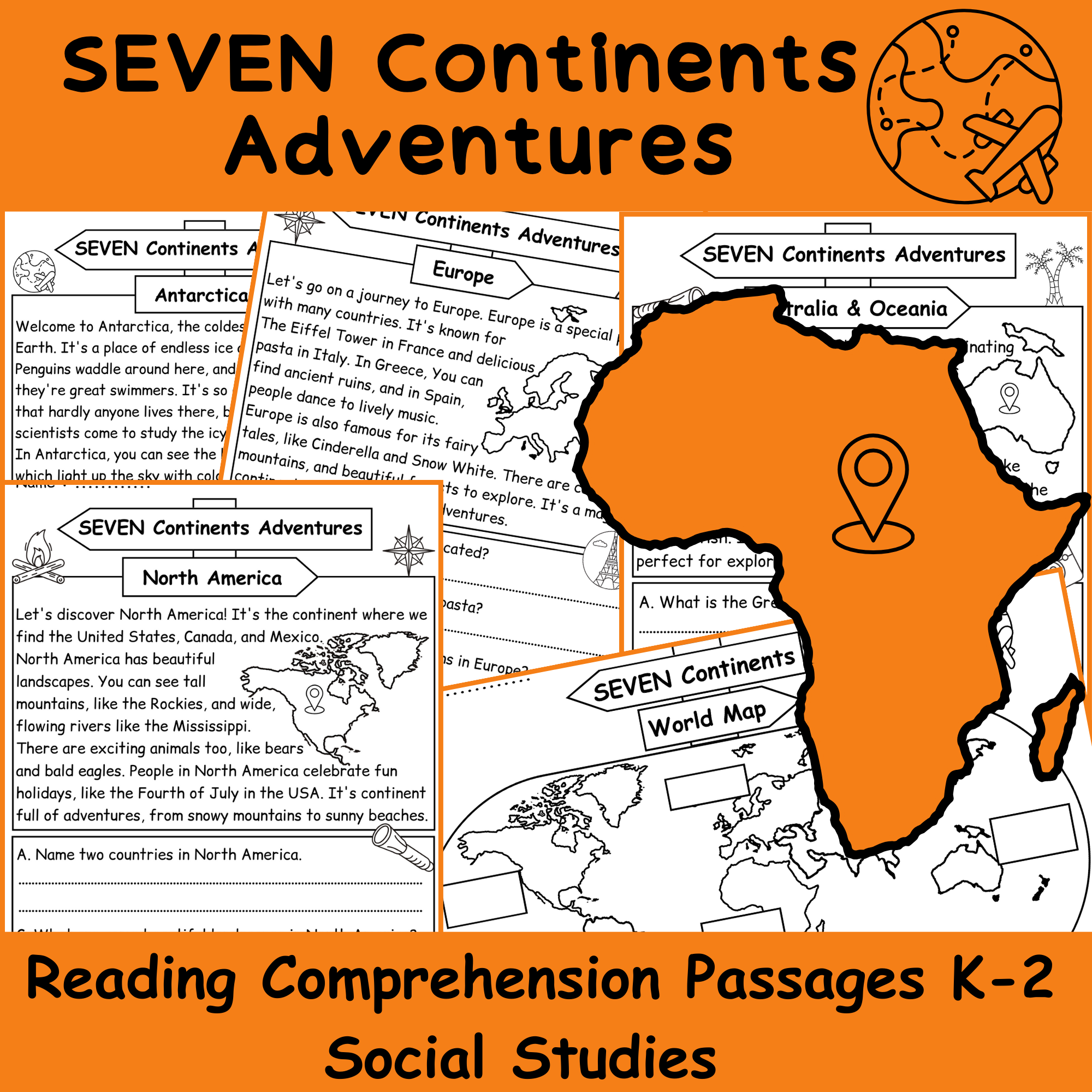 7 Continents Reading Comprehension Passages K 2 Social Studies