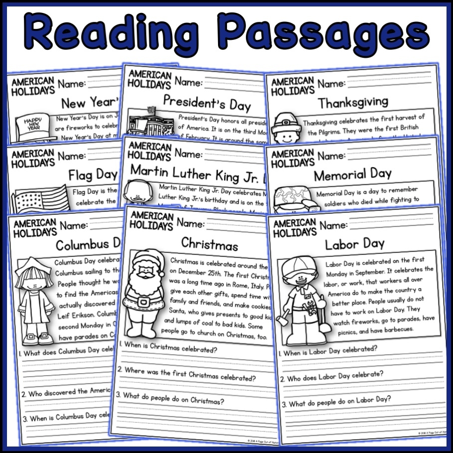 American Holidays Social Studies Reading Comprehension Passages K 2