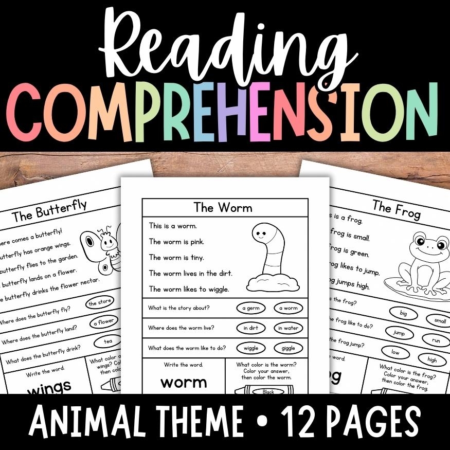 ANIMAL Reading Comprehension Worksheets Kindergarten Reading 