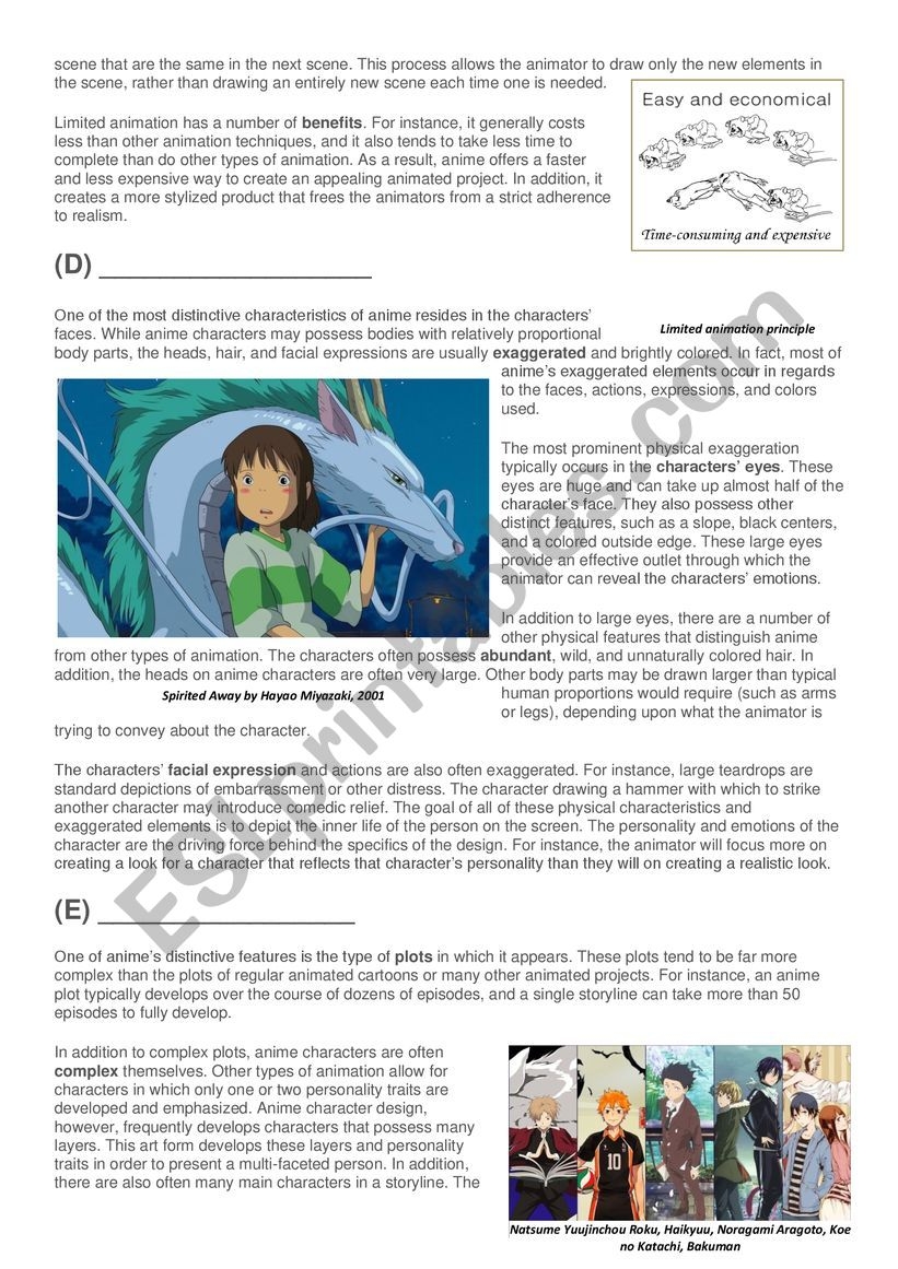 Anime History And Style reading Comprehension ESL Worksheet By 