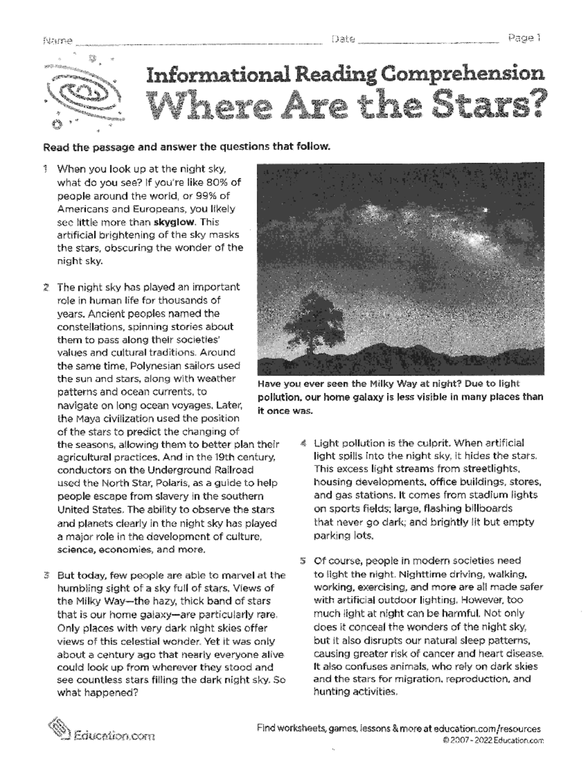 Annotated Where 20Are 20The 20Stars Informational 20article Name Date Page 1 Informational Reading Studocu