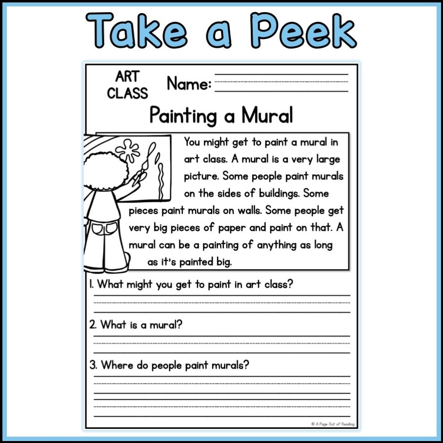 Art Class Reading Comprehension Passages And Questions Back To 