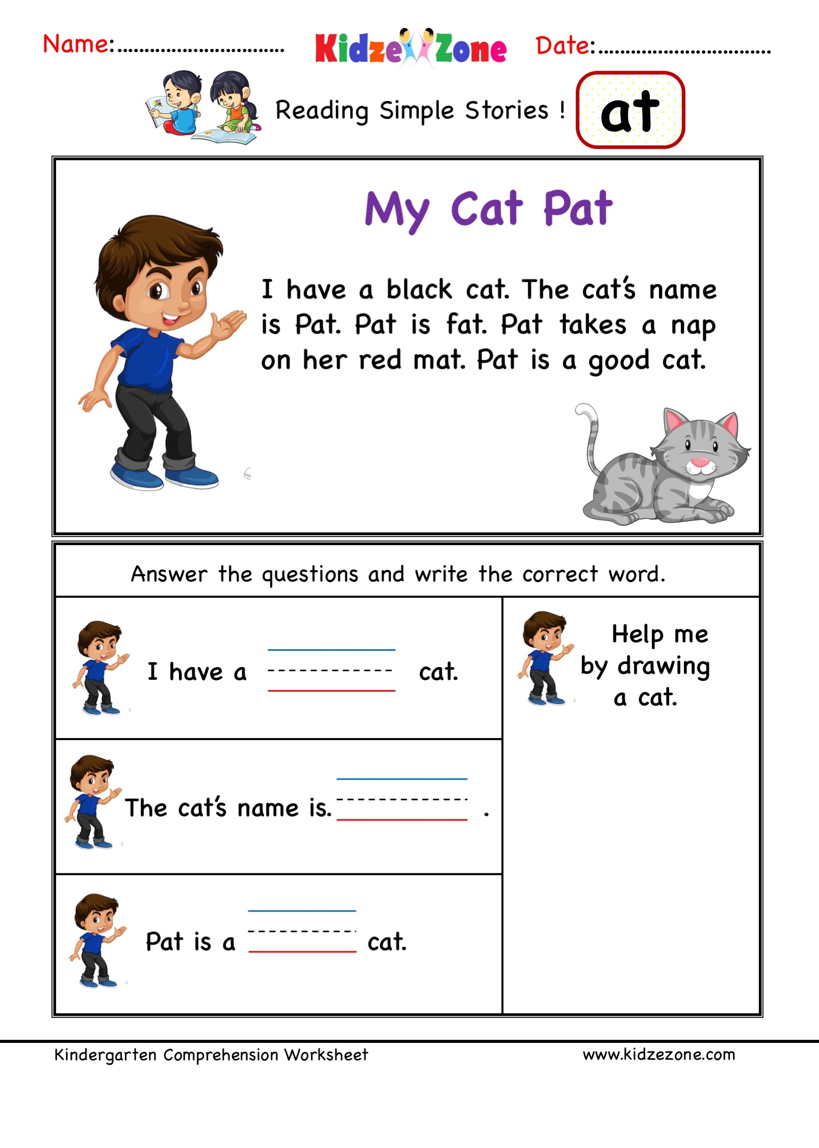 At Word Family Reading Comprehension Worksheet KidzeZone 