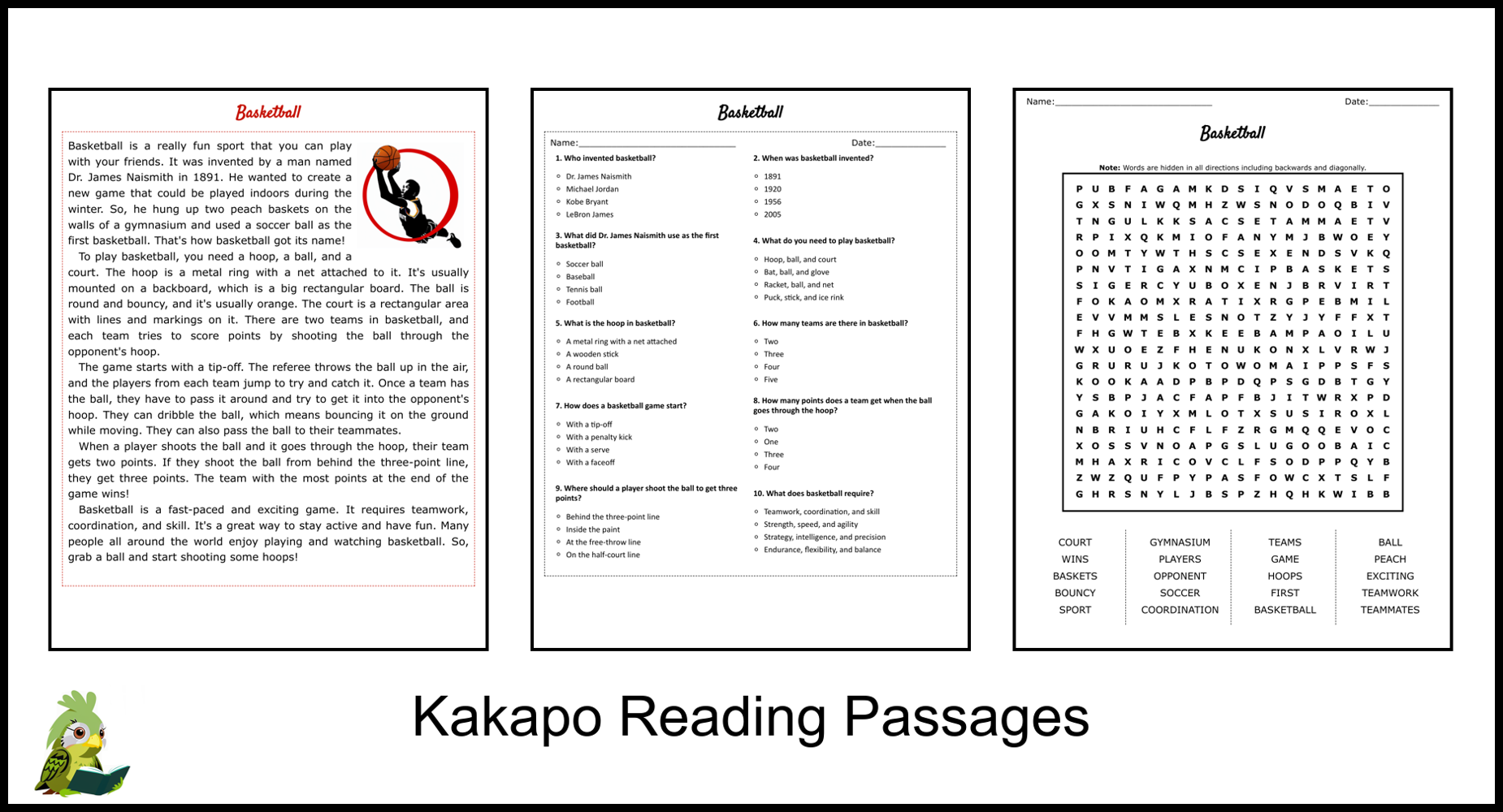 Basketball Reading Comprehension And Word Search Teaching Resources