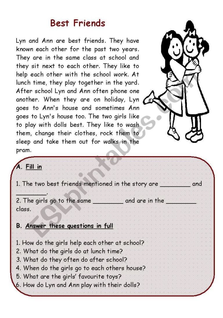 Best Friends Reading Comprehension ESL Worksheet By Janet Att