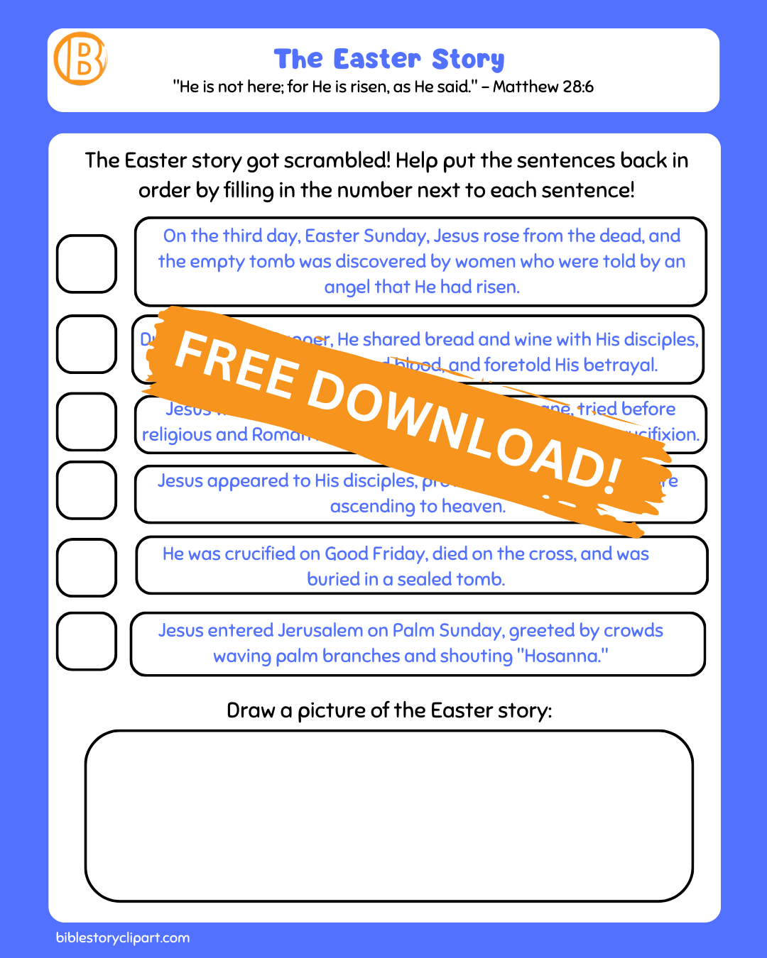 Free Bible Story Reading Comprehension Worksheets
