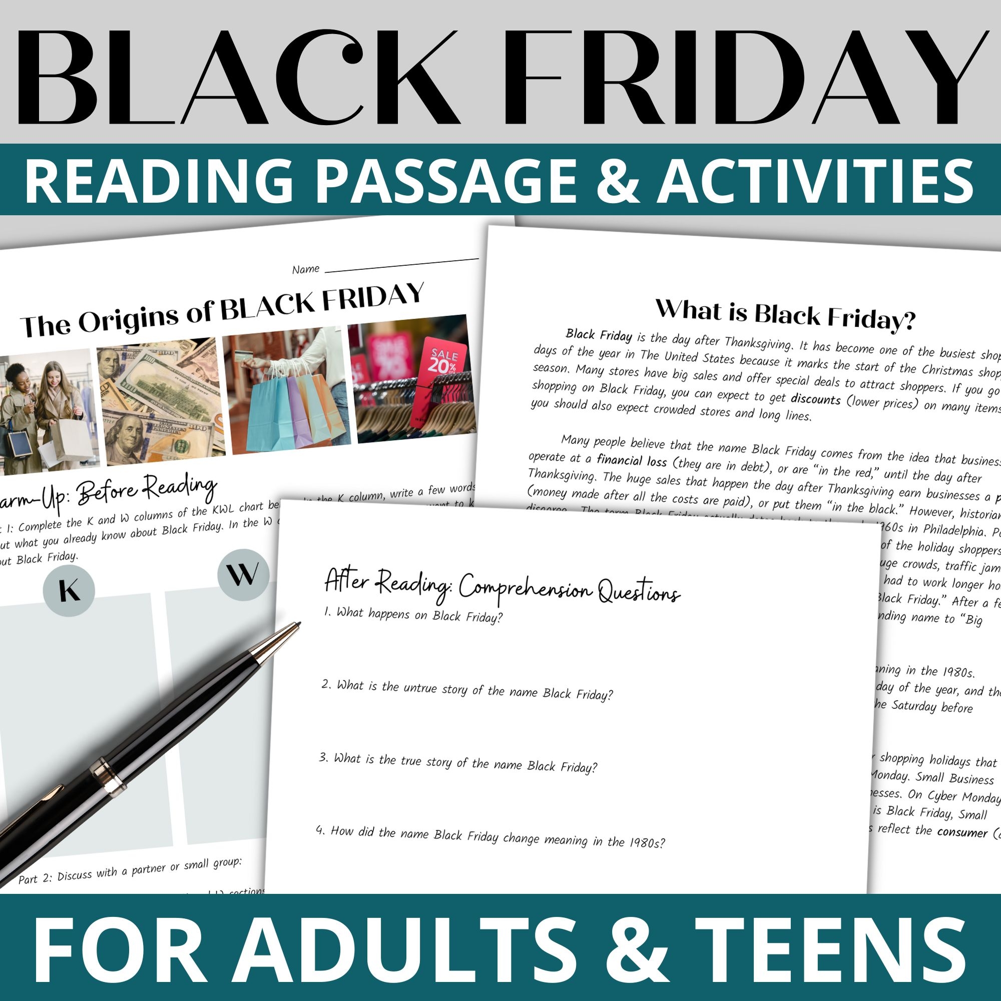 Black Friday Reading Comprehension Activities For ESL Adults And 