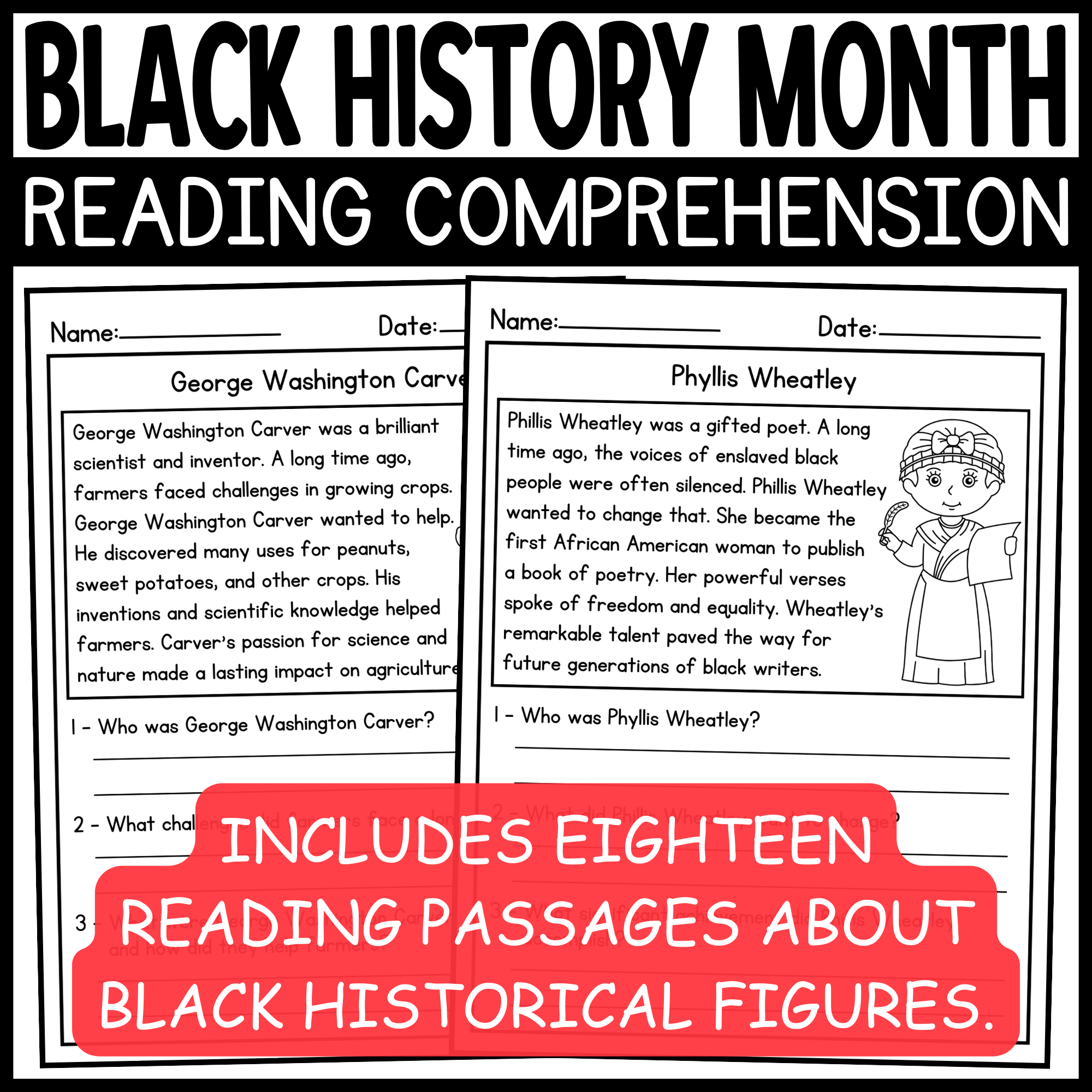 Black Historical Figures Reading Comprehension Passages Black History Month