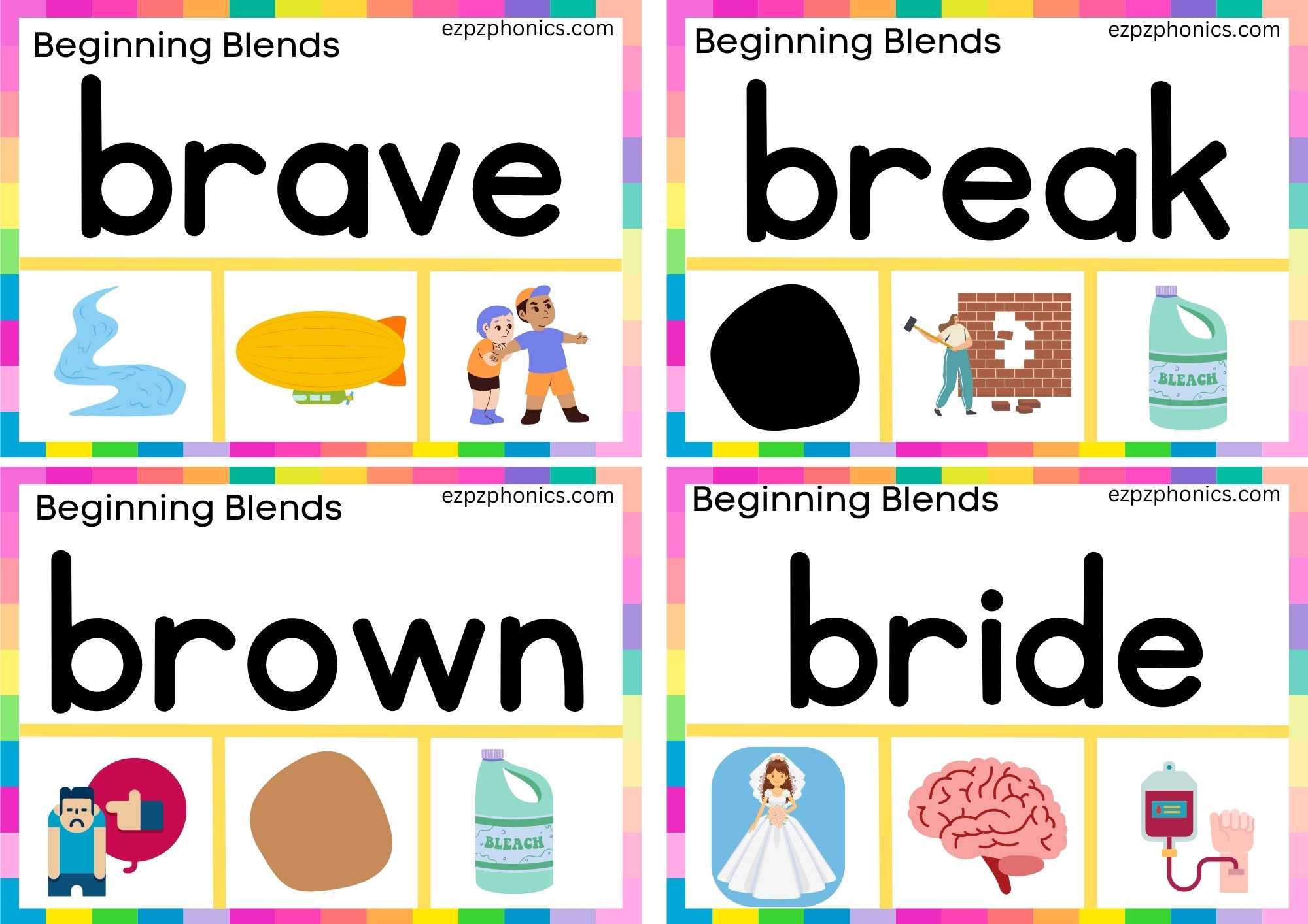 BR Beginning Blends Clip Cards Read The Words And Clip The Correct Images Set 2 Ezpzphonics