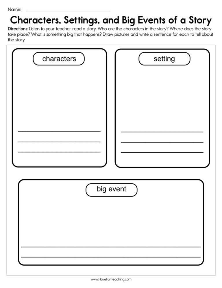 Characters Settings And Big Events Worksheet Have Fun Teaching