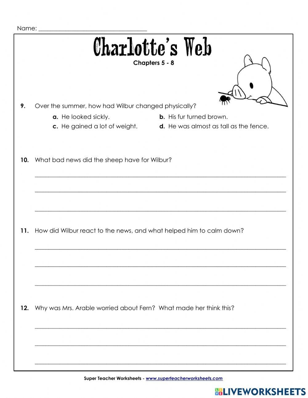 Charlottes Web Chapters 1 4 Questions Online Exercise For Live Worksheets Library