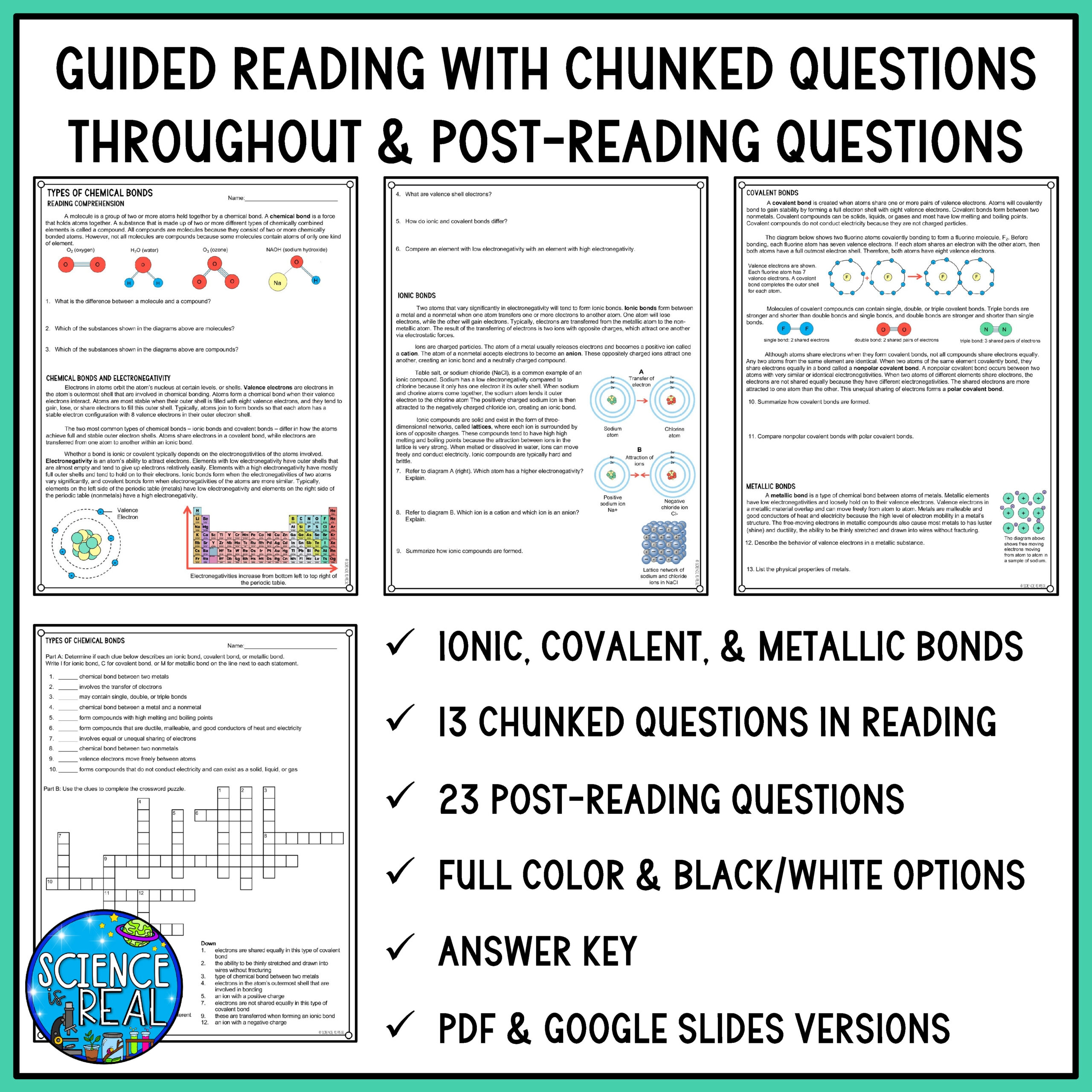 Chemical Bonds Guided Reading Comprehension Ionic Covalent 