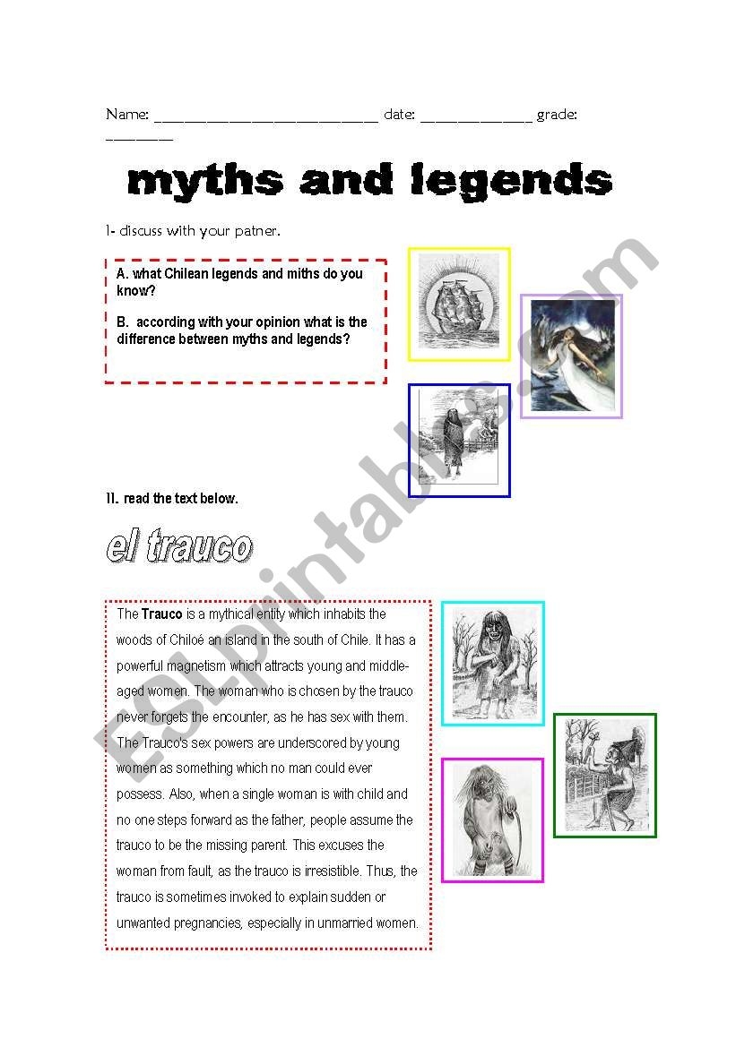 Chilean Myths And Legends ESL Worksheet By Ranita23