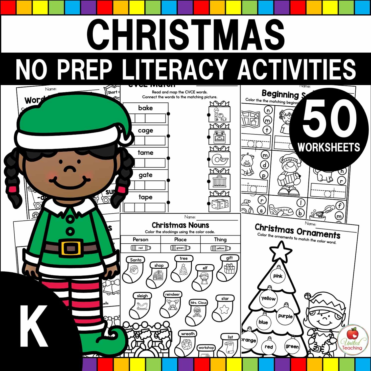 Christmas Literacy Worksheets Kindergarten Packet United Teaching