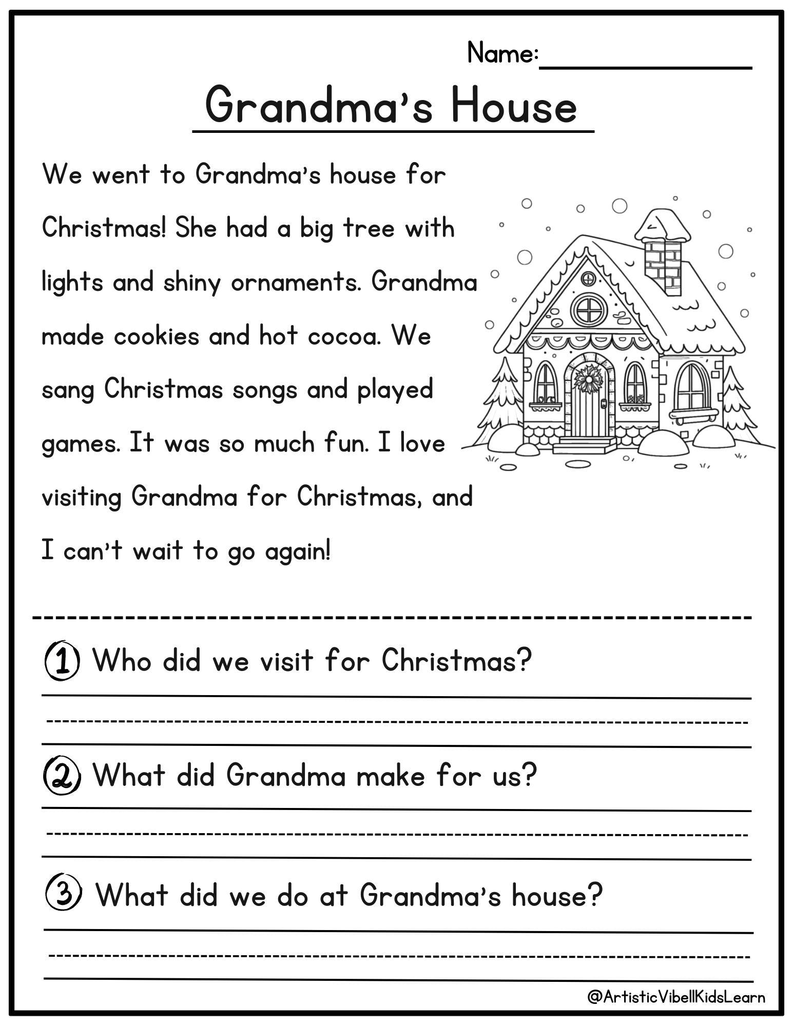 Free Kindergarten Christmas Reading Worksheets