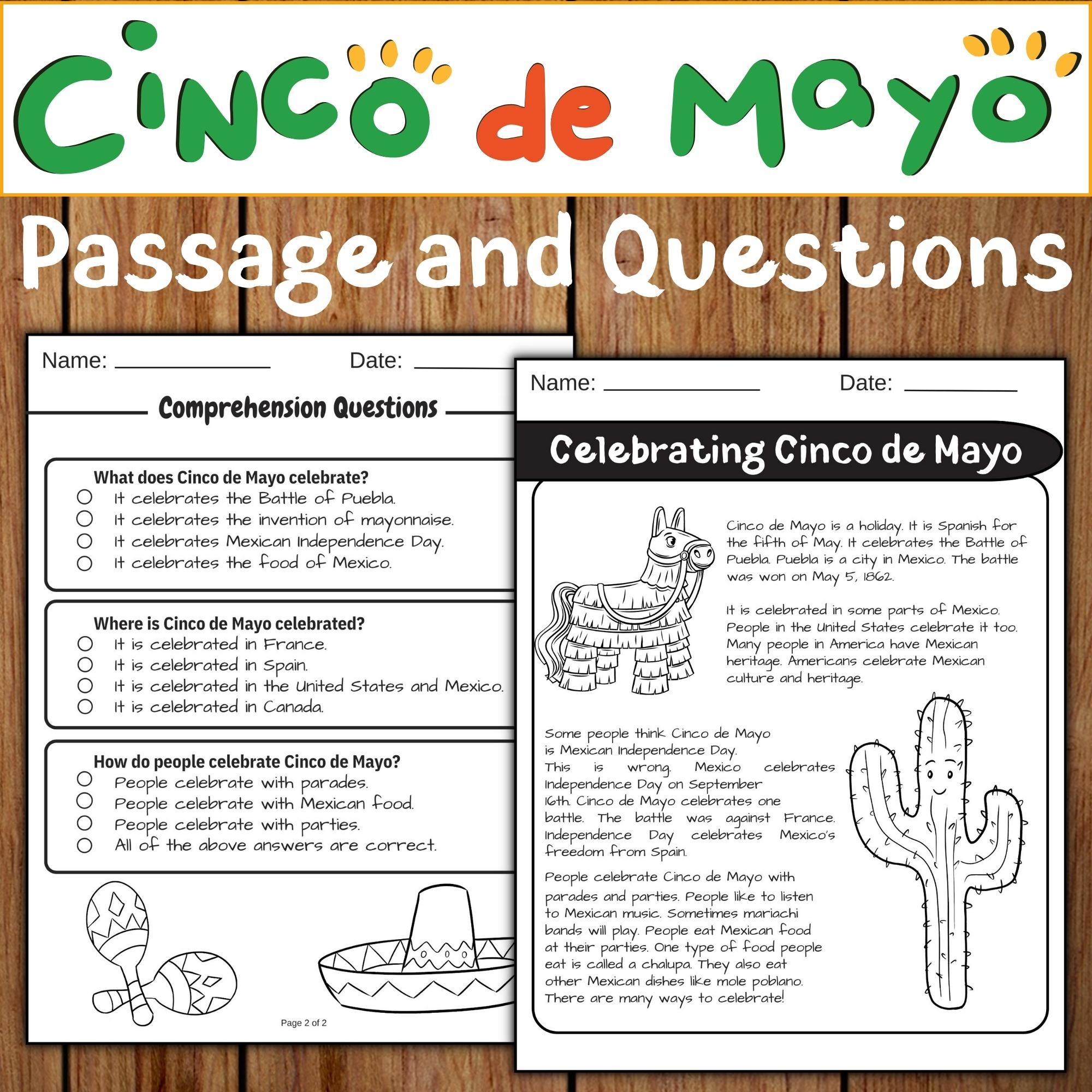 Cinco De Mayo Reading Comprehension Passages Mexican Fiesta 