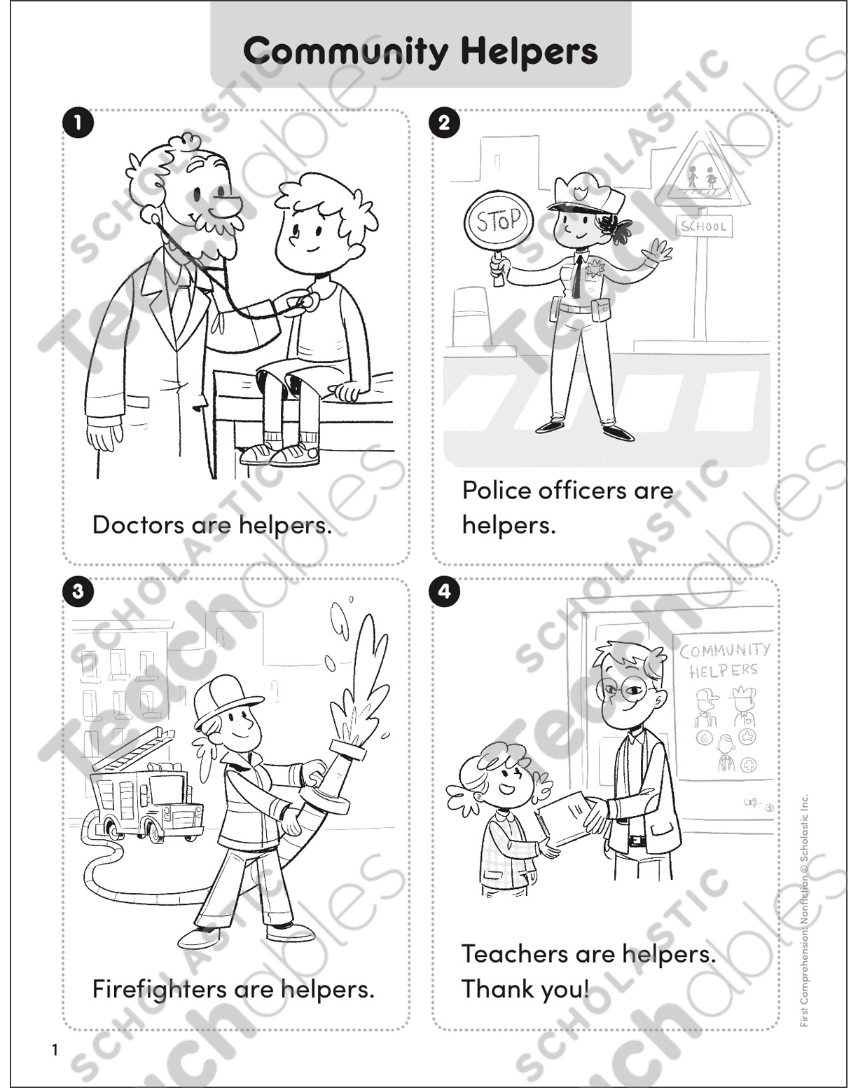 Community Helpers First Comprehension Nonfiction Printable Skills Sheets