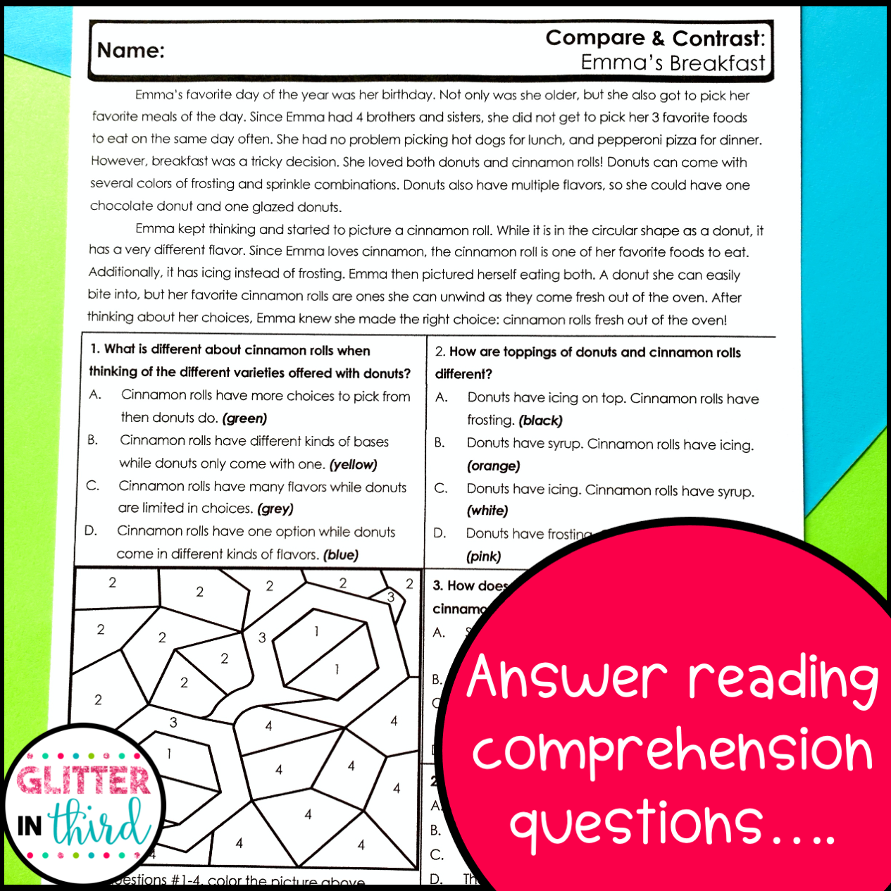 Reading Comprehension Compare And Contrast Worksheets