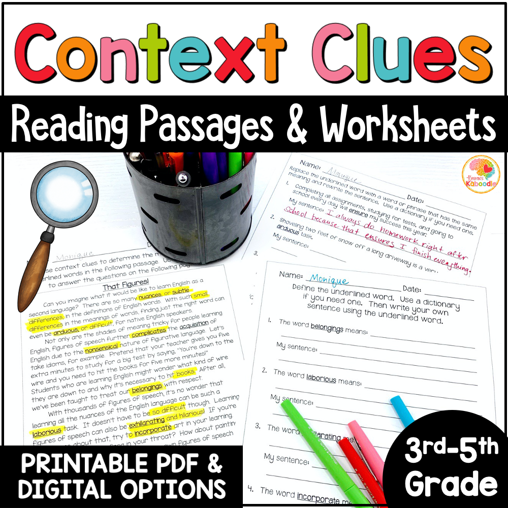 Context Clues Reading Passages And Anchor Charts For 3rd 5th Grade