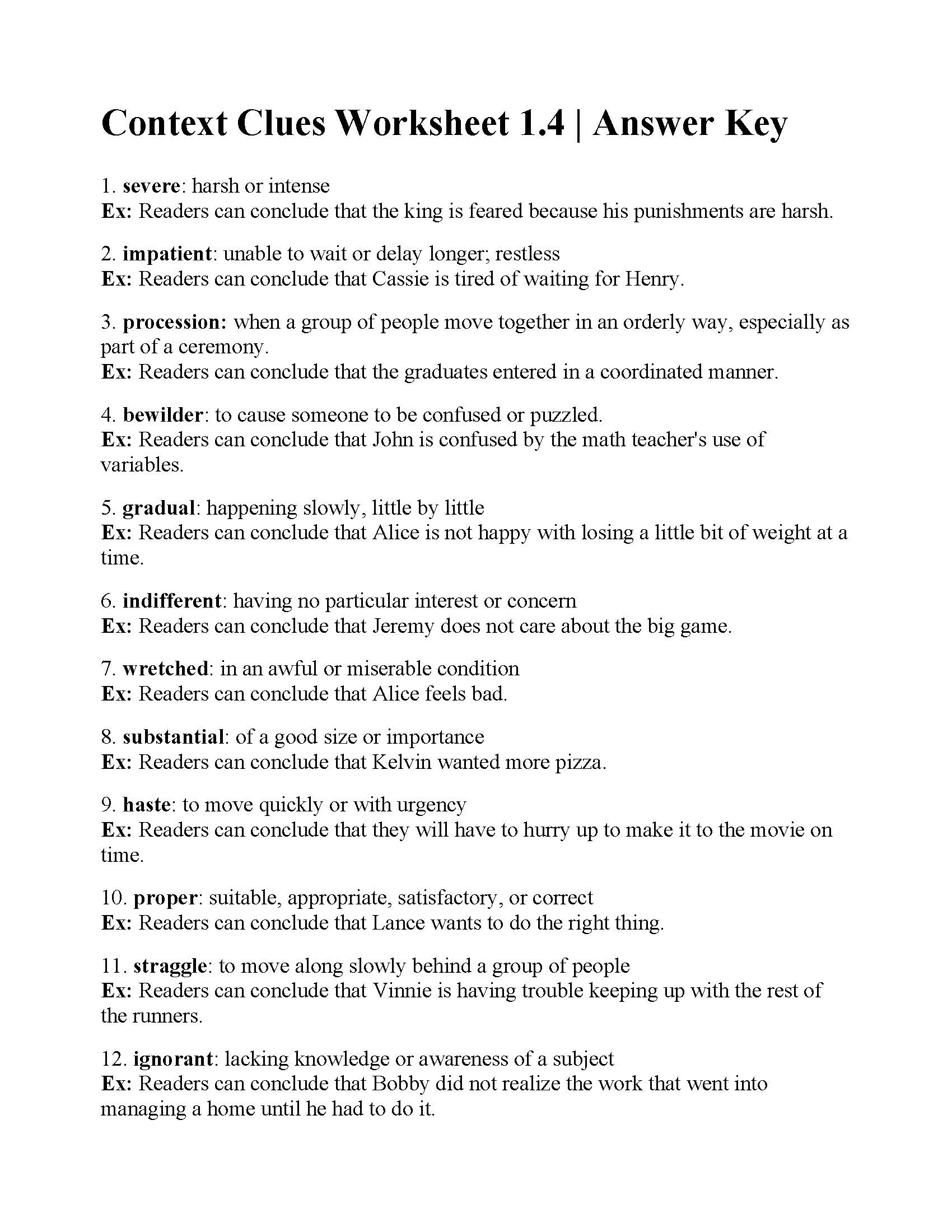 Reading Comprehension Context Clues Worksheets