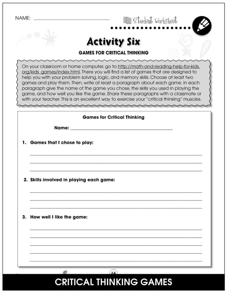 Critical Thinking BONUS WORKSHEETS Grades 5 To 8 EBook Worksheets Library