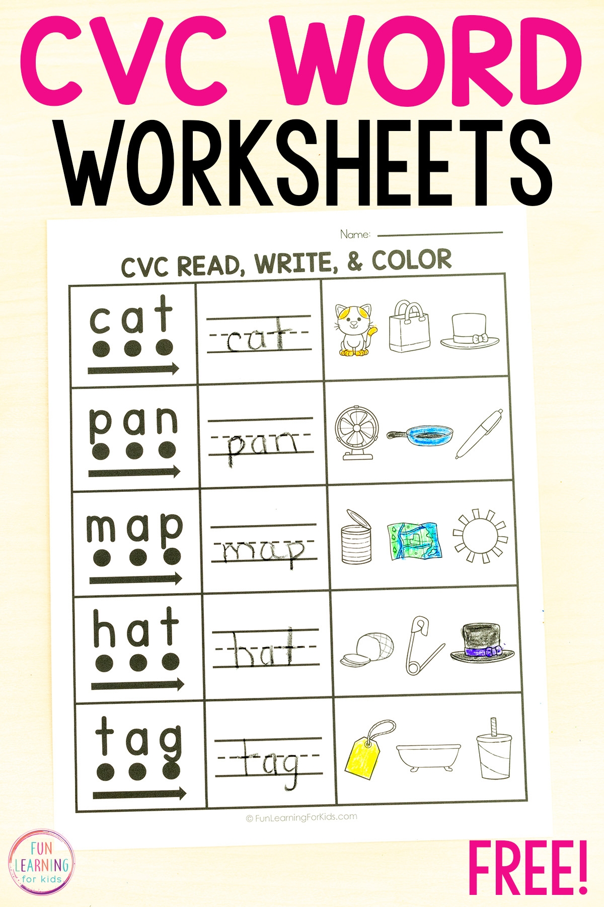 CVC Words Read Write And Color Worksheets
