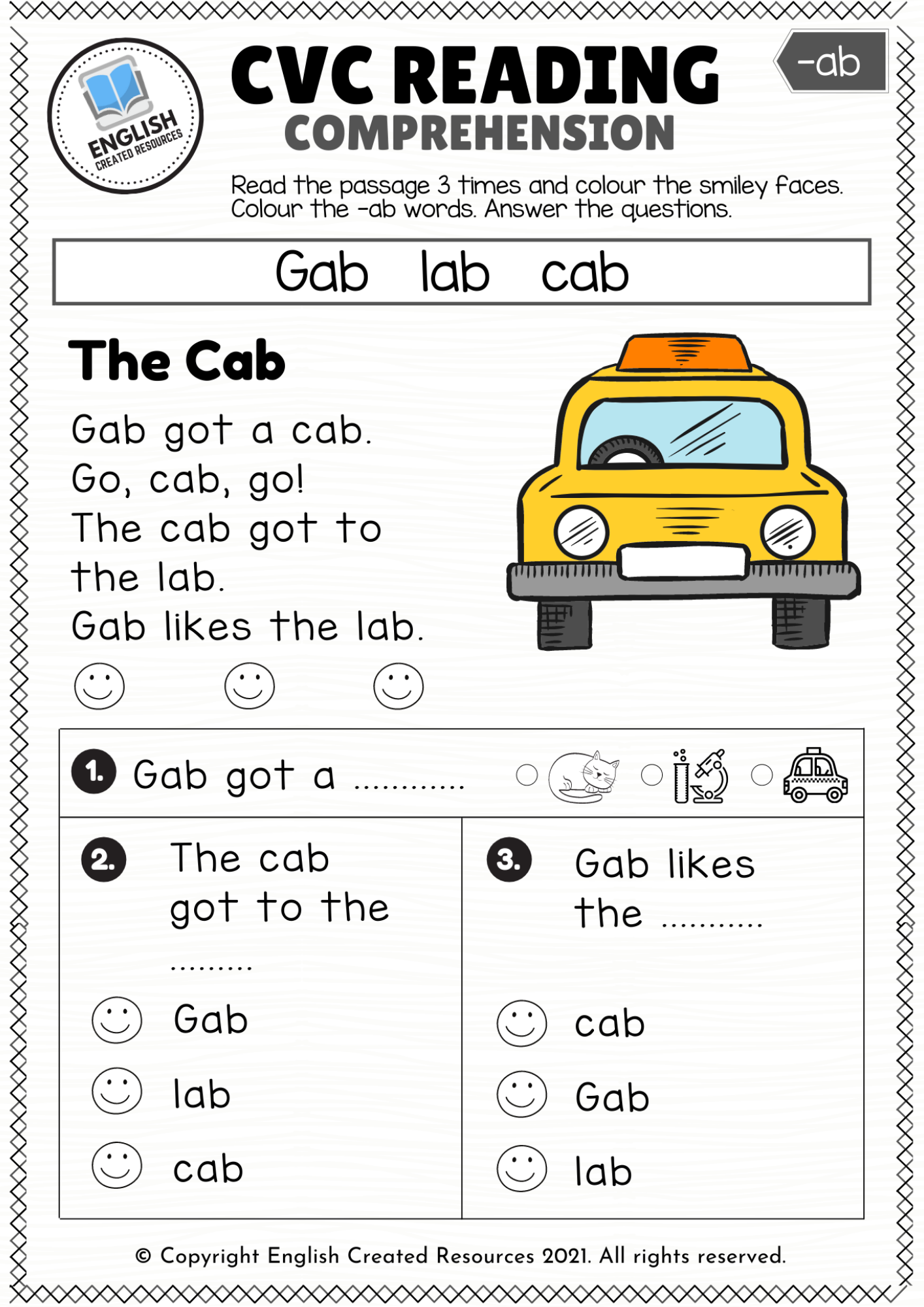 CVC Words Reading Comprehension English Created Resources