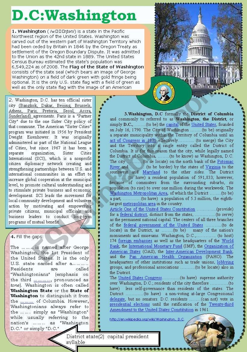 Washington Dc Reading Comprehension Worksheets