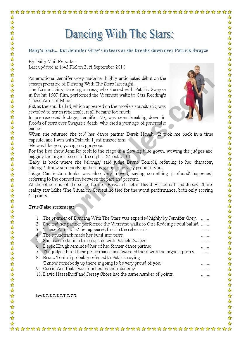 Dancing With The Stars Reading Comprehension ESL Worksheet By Saskat3