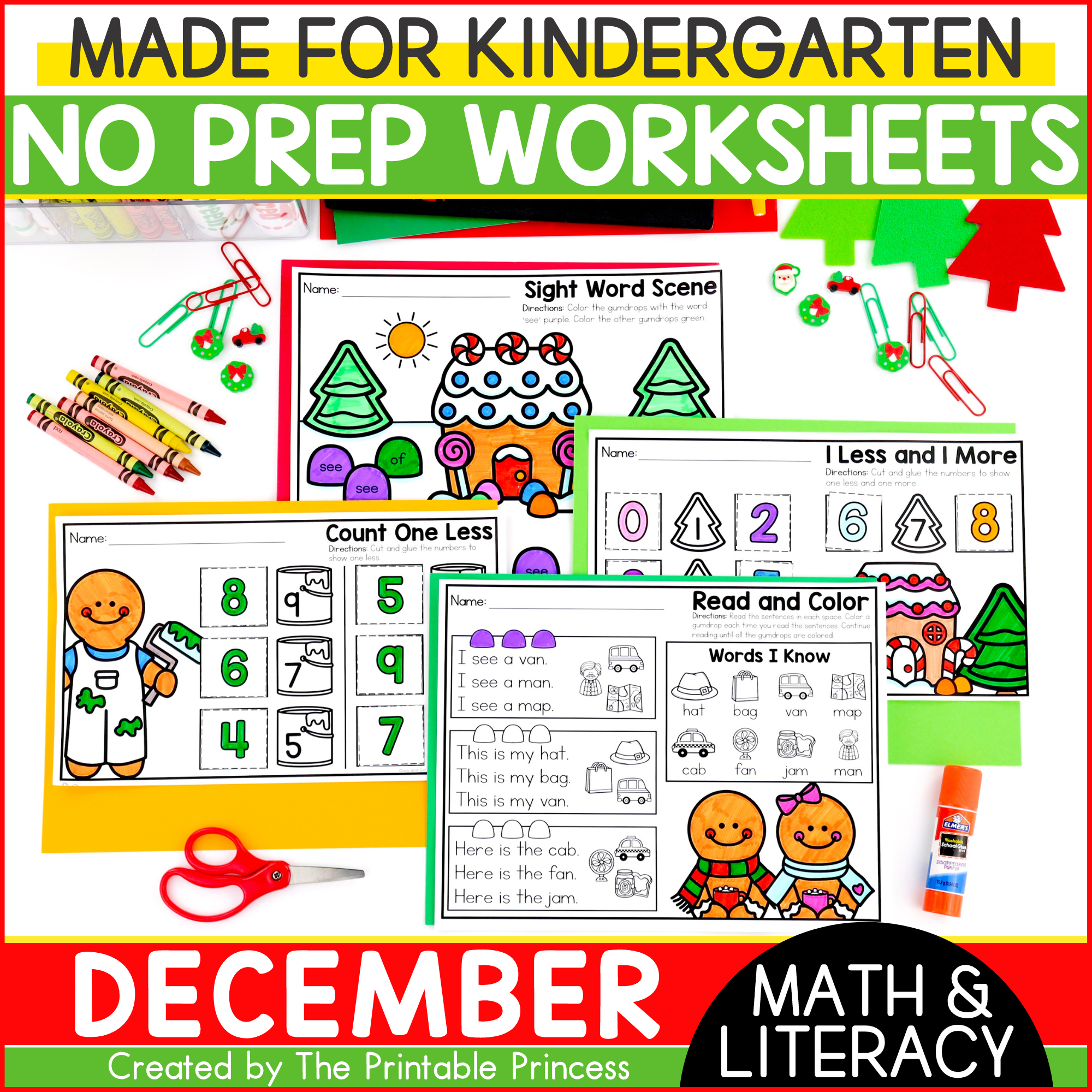 December Literacy And Math Worksheets For Kindergarten The 