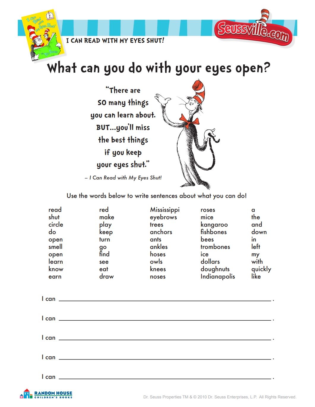 Dr Seuss Printables And Activities Brightly Worksheets Library