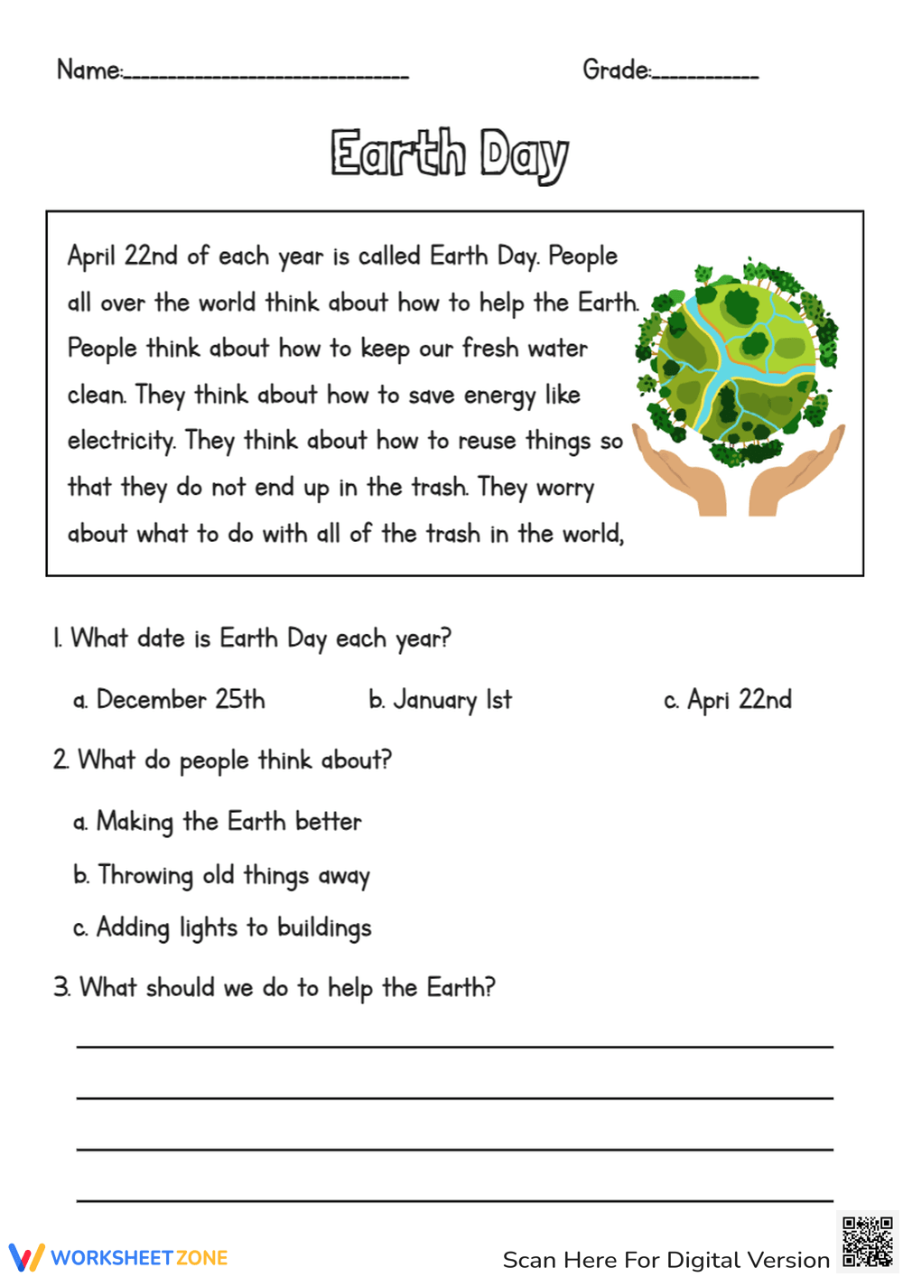 Earth Day Reading Comprehension Worksheets 2025