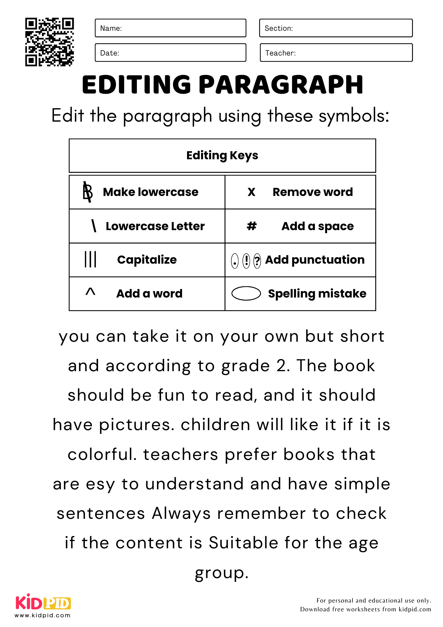 Editing Paragraph Worksheet For Grade 2 Kidpid