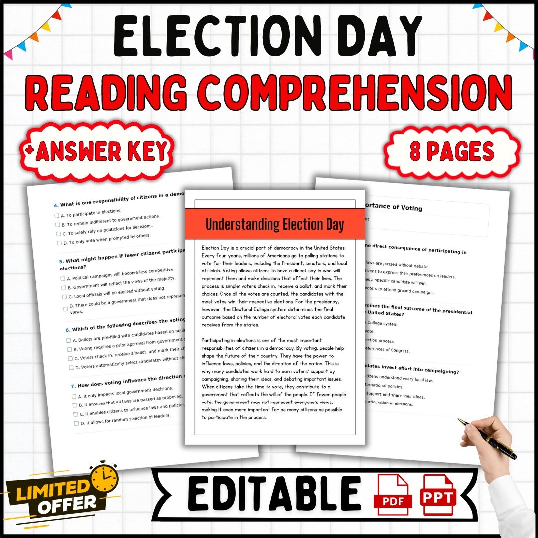 Election Day Reading Comprehension Passages And Questions 2nd To 5th Grade Made By Teachers
