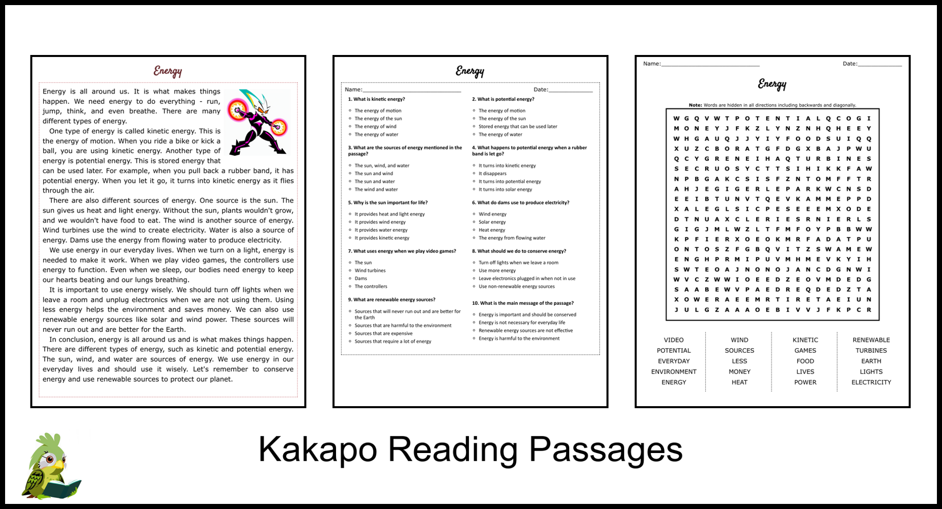 Energy Reading Comprehension Worksheet