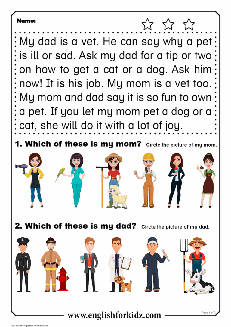 English For Kids Step By Step Reading Comprehension Worksheets