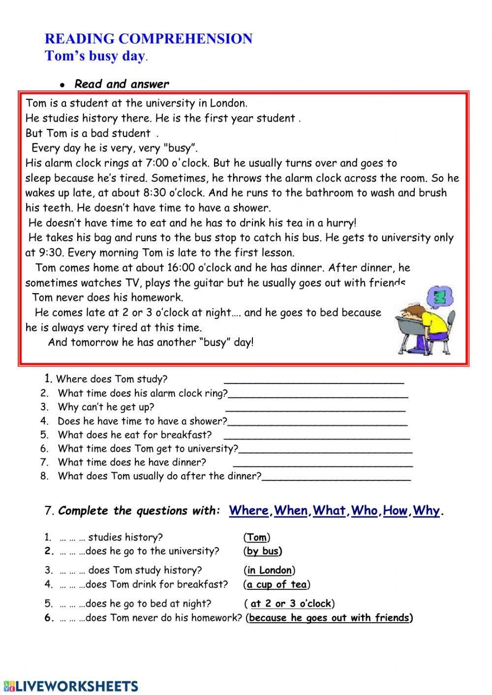 Esl Reading Comprehension Worksheets Pdf