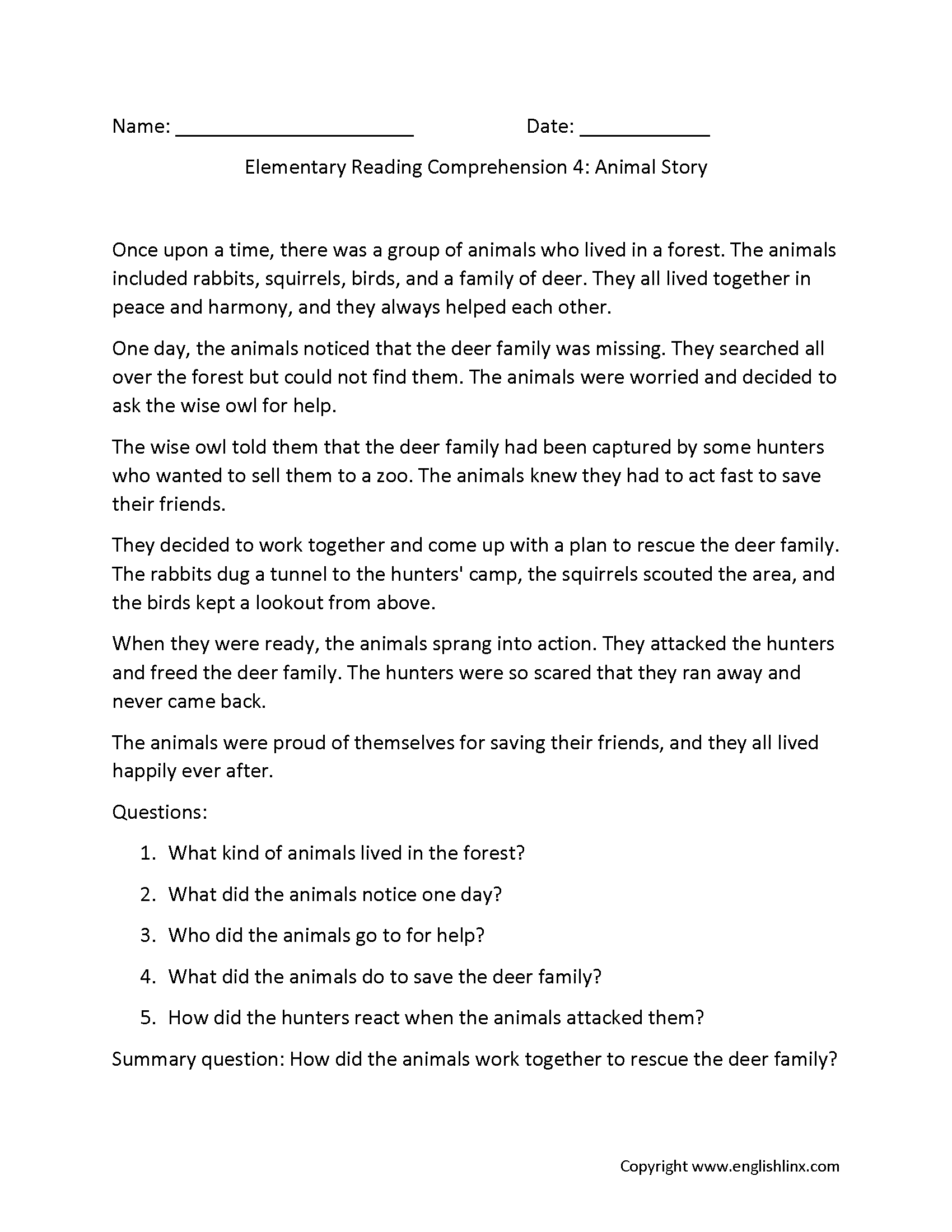 Englishlinx Reading Comprehension Worksheets